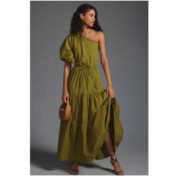 New Anthropologie S/W/F Tiered One-Shoulder DressMAXI $410 SMALL Green